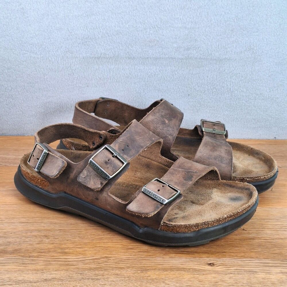 Birkenstock Milano Men's 11.5 12 EU 45 Faded Khaki Leather Sandals Germany